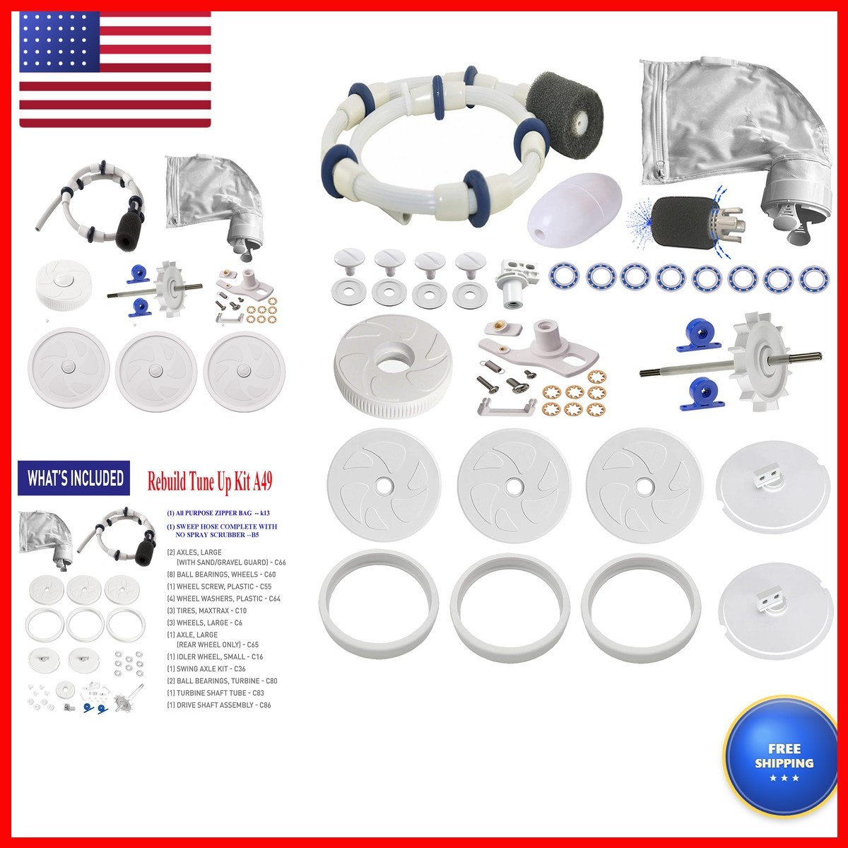 ATIE Pool Cleaner Tune Up Rebuild Kit A49 Compatible Polaris 280, TR28P Pool ATIE Pool Cleaner Tune Up Rebuild Kit A49 Compatible Polaris 280, TR28P Pool