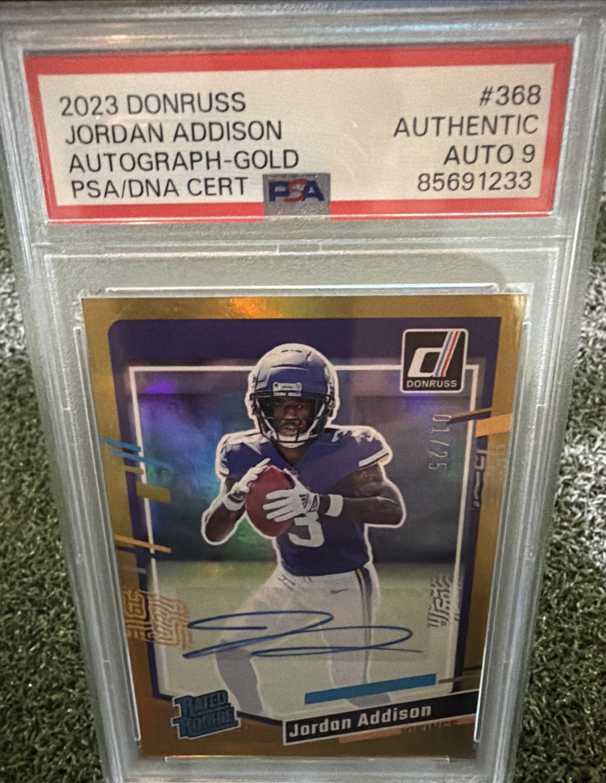2023 Panini Donruss - Rated Rookie Jordan Addison #368 Gold Autographs /25 AU RC 2023 Panini Donruss - Rated Rookie Jordan Addison #368 Gold Autographs /25 AU RC