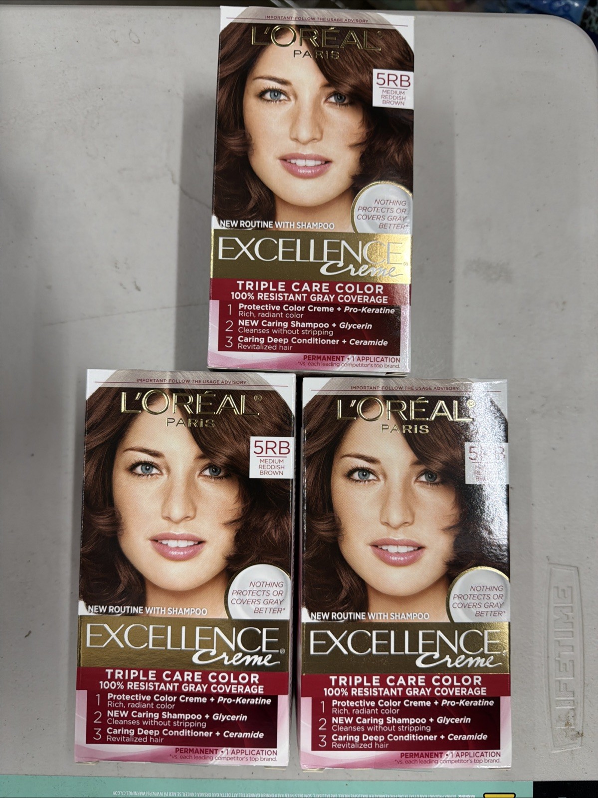 3x L'Oreal Paris Excellence Creme Permanent Hair Color, 5RB Medium Reddish Brown 3x L'Oreal Paris Excellence Creme Permanent Hair Color, 5RB Medium Reddish Brown