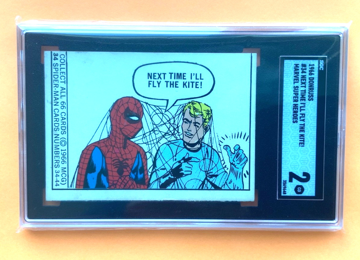 1966 Donruss Marvel Super Heroes SGC 2 #34 SPIDER-MAN ROOKIE Card 1966 Donruss Marvel Super Heroes SGC 2 #34 SPIDER-MAN ROOKIE Card
