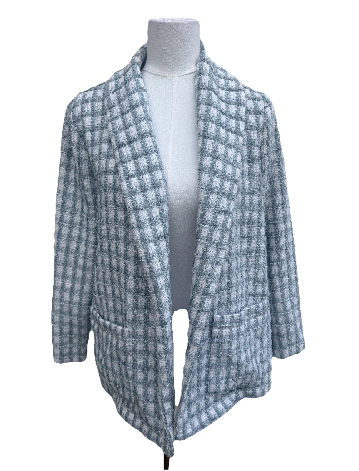 BB Dakota Tweed Blazer Jacket Women’s Small Green Open Front Spring Lightweight
