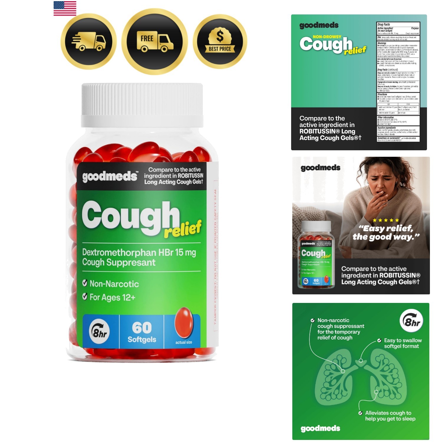 8-Hour Adult Cough Relief Softgels | Dextromethorphan HBr 15mg | 60 Count 8-Hour Adult Cough Relief Softgels | Dextromethorphan HBr 15mg | 60 Count