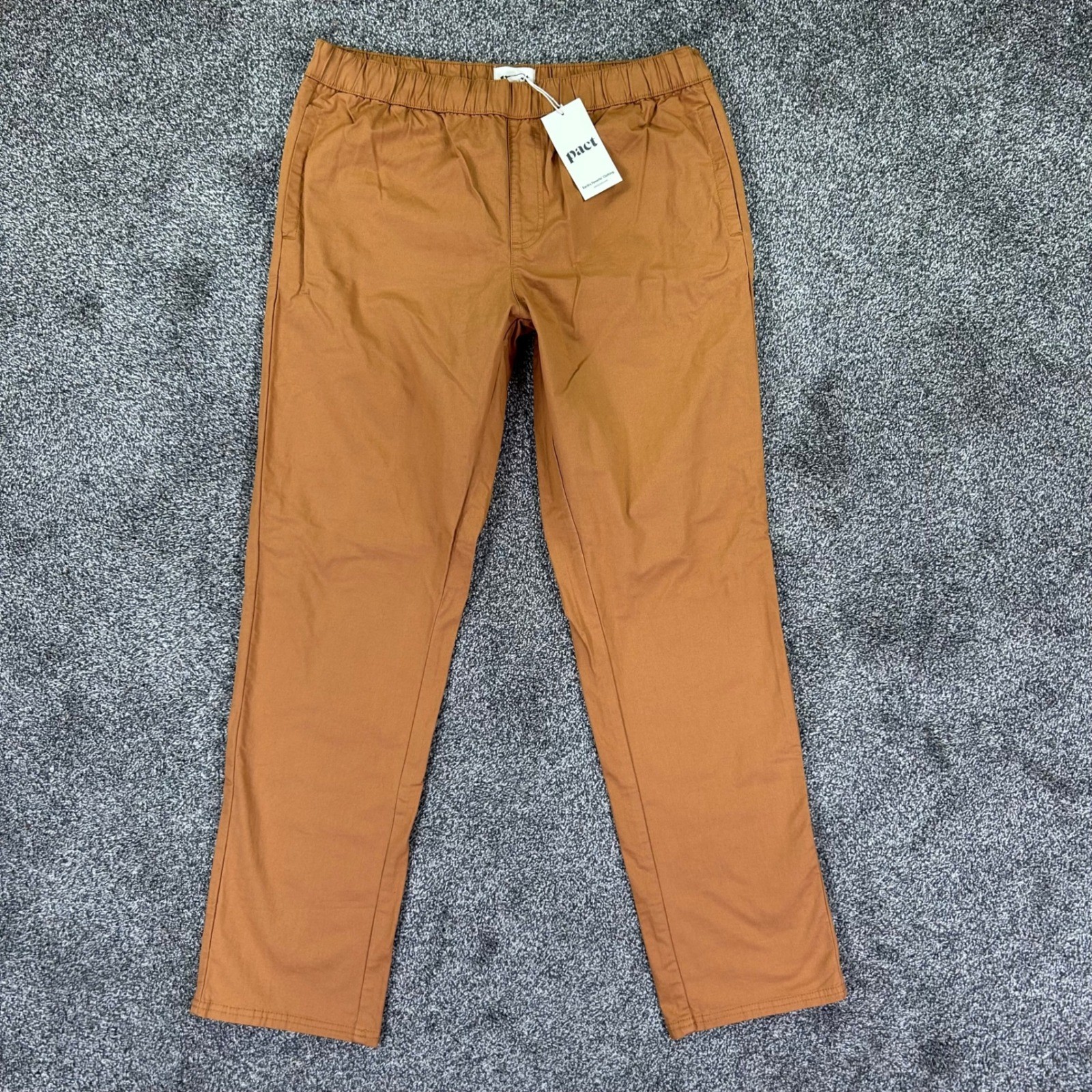 NEW Pact Organic Cotton Stretch Elastic Waist Pants Men XL Brown Caramel Comfort NEW Pact Organic Cotton Stretch Elastic Waist Pants Men XL Brown Caramel Comfort