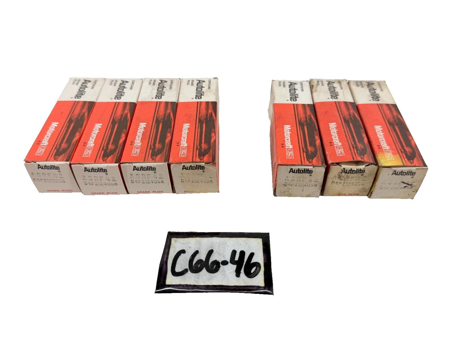 (7) NOS Genuine Ford Autolite Sparkplugs AGRF42 D4PZ-12405-A C66-46