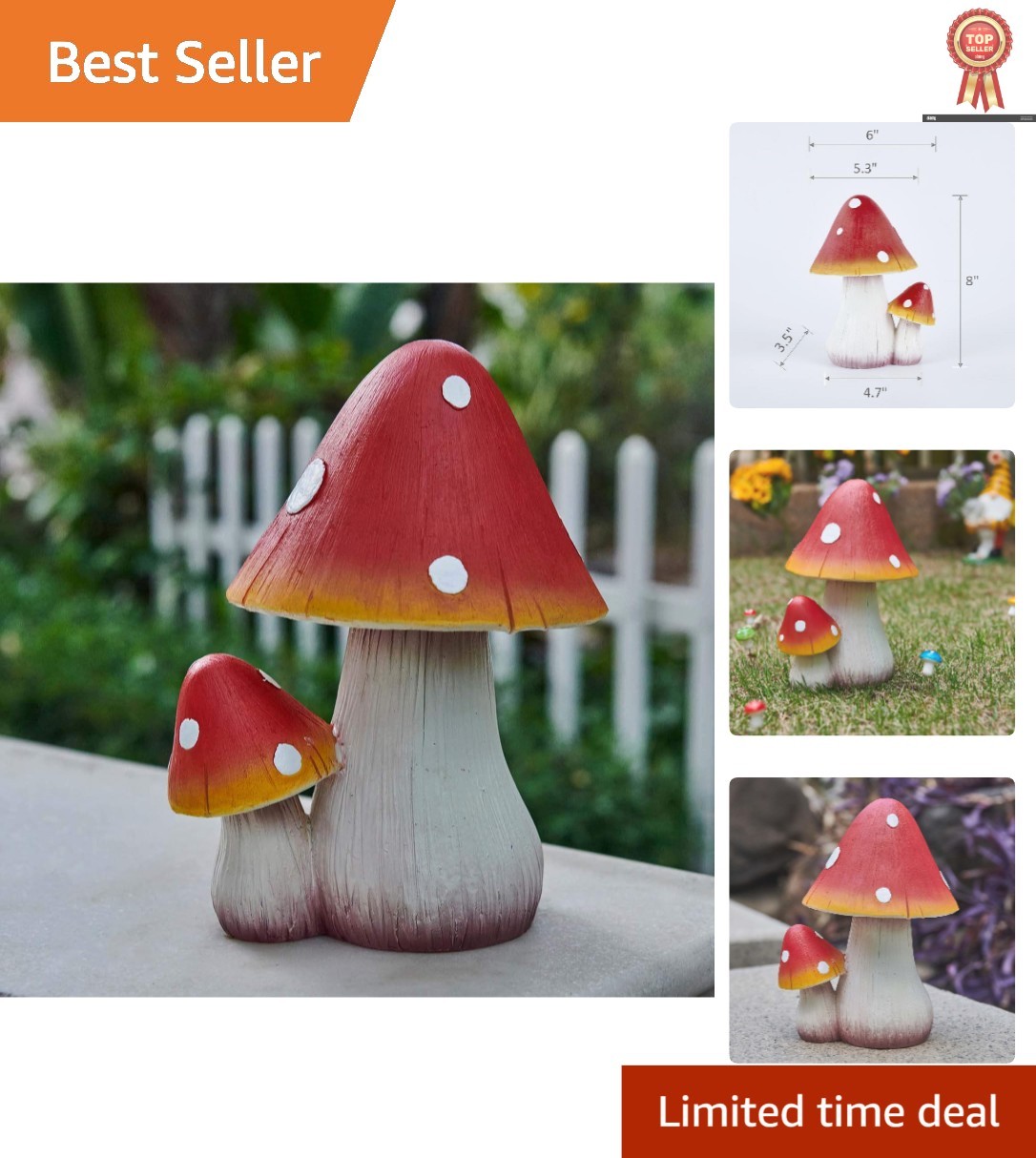 Adorable 8-Inch Hand-Painted Red Mushroom Garden Decor - Perfect Gift