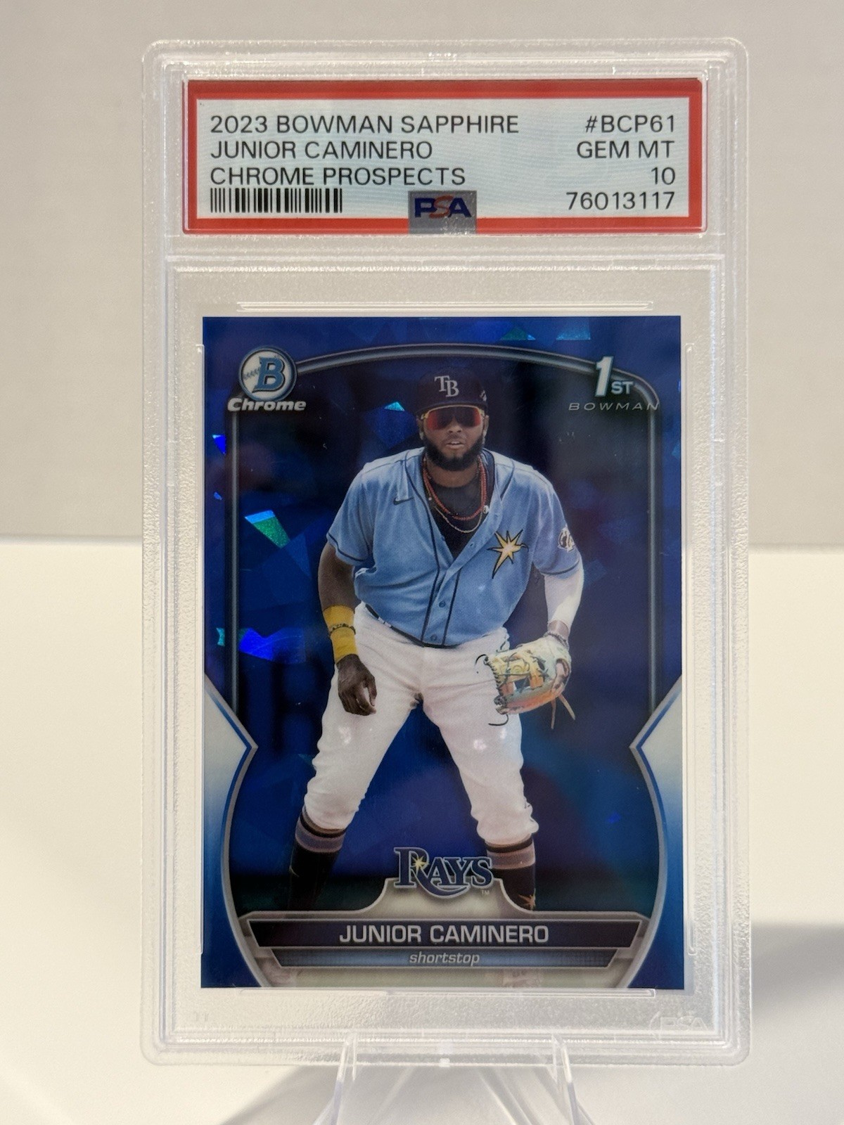 2023 Bowman Sapphire Edition - Chrome Junior Caminero #BCP-61 (RC) PSA 10 GEM MT 2023 Bowman Sapphire Edition - Chrome Junior Caminero #BCP-61 (RC) PSA 10 GEM MT