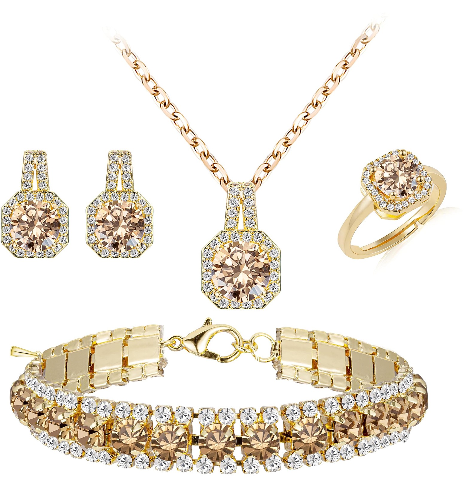 Paxuan 4pcs Cubic Zirconia Wedding Jewelry Sets for Bride Bridesmaid Cubic Zirco Paxuan 4pcs Cubic Zirconia Wedding Jewelry Sets for Bride Bridesmaid Cubic Zirco