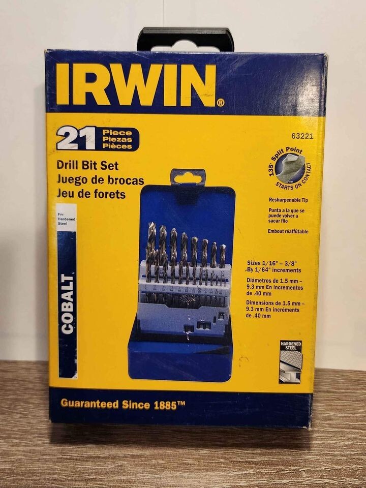 NEW IRWIN 63221 Cobalt Alloy Steel Drill Bit Set 21-Pc Jobber -REDUCED