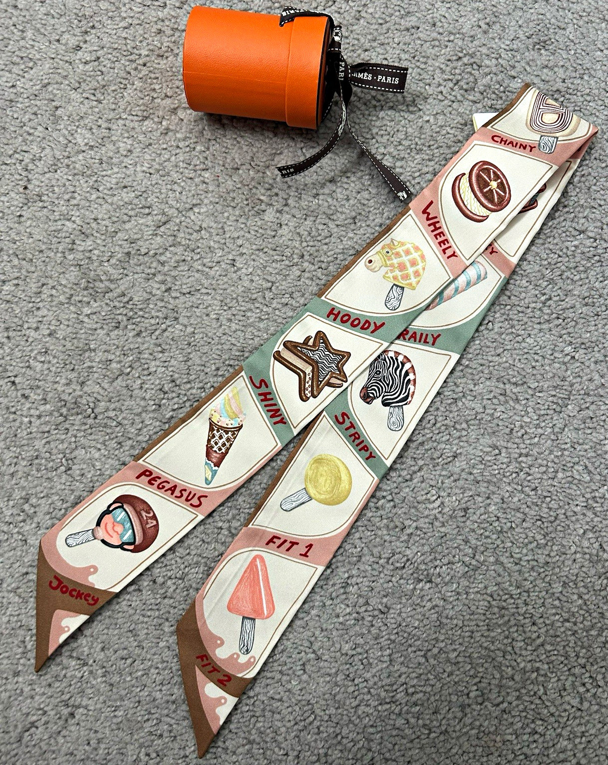HERMÈS Twilly Silk Twill Scarf Multicolor 