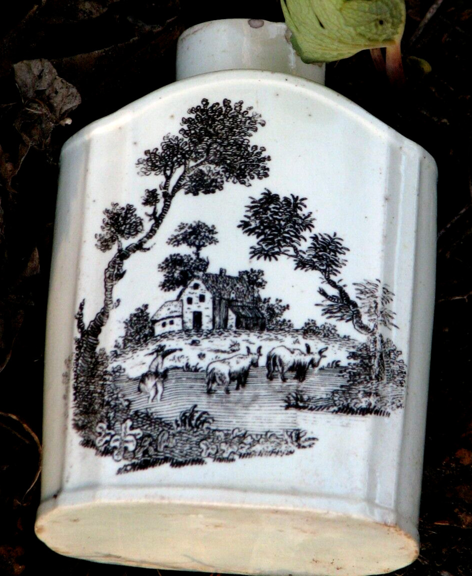 WEDGWOOD XRARE 1770-90 CREAMWARE TEA CADDY AFTER GAINSBOROUGH TRANSFER PRINTS..