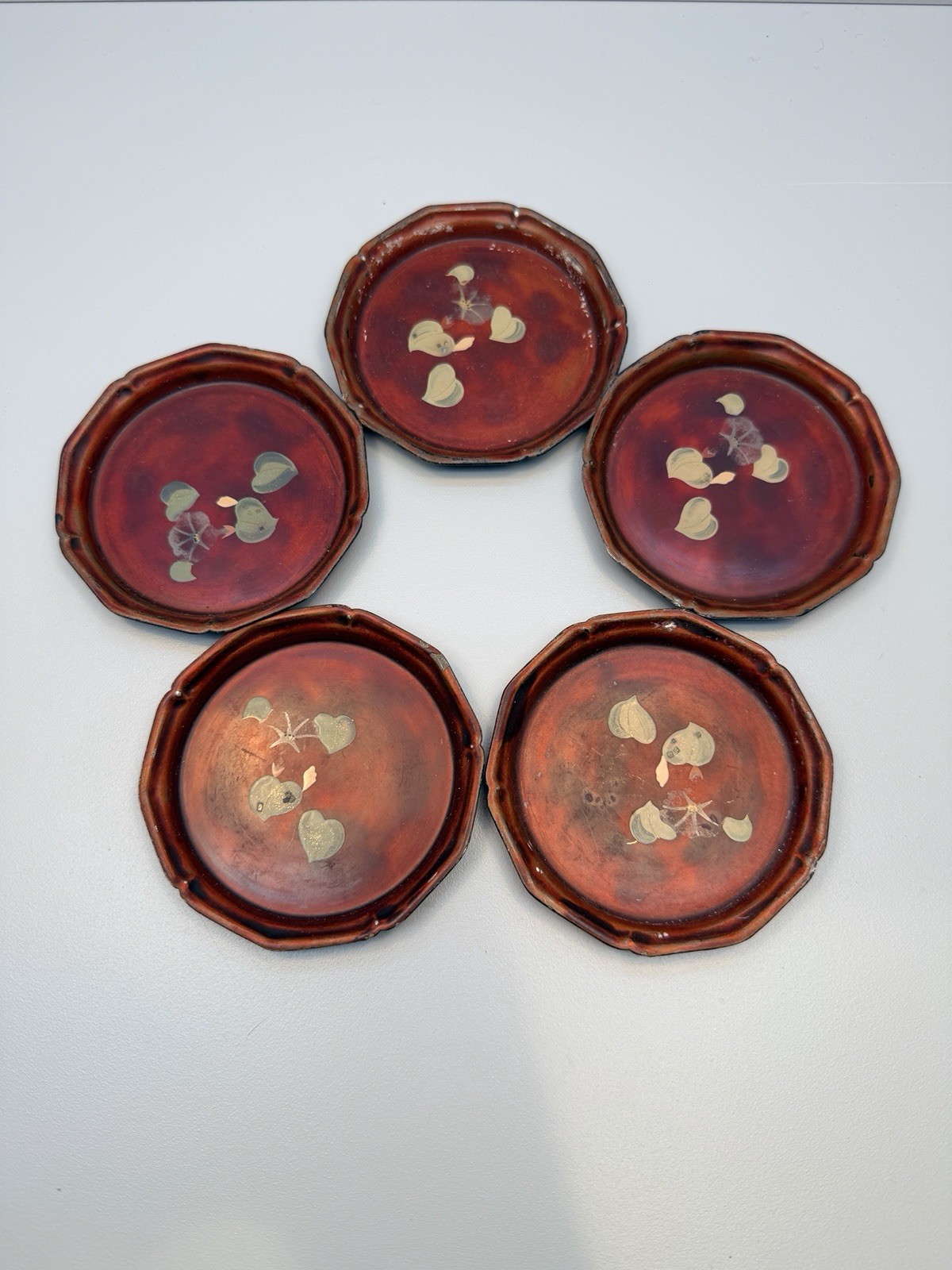 Vintage Maruni Occupied Japan Lacquerware Coaster/Dish Set – Set of 5 – 3.25”