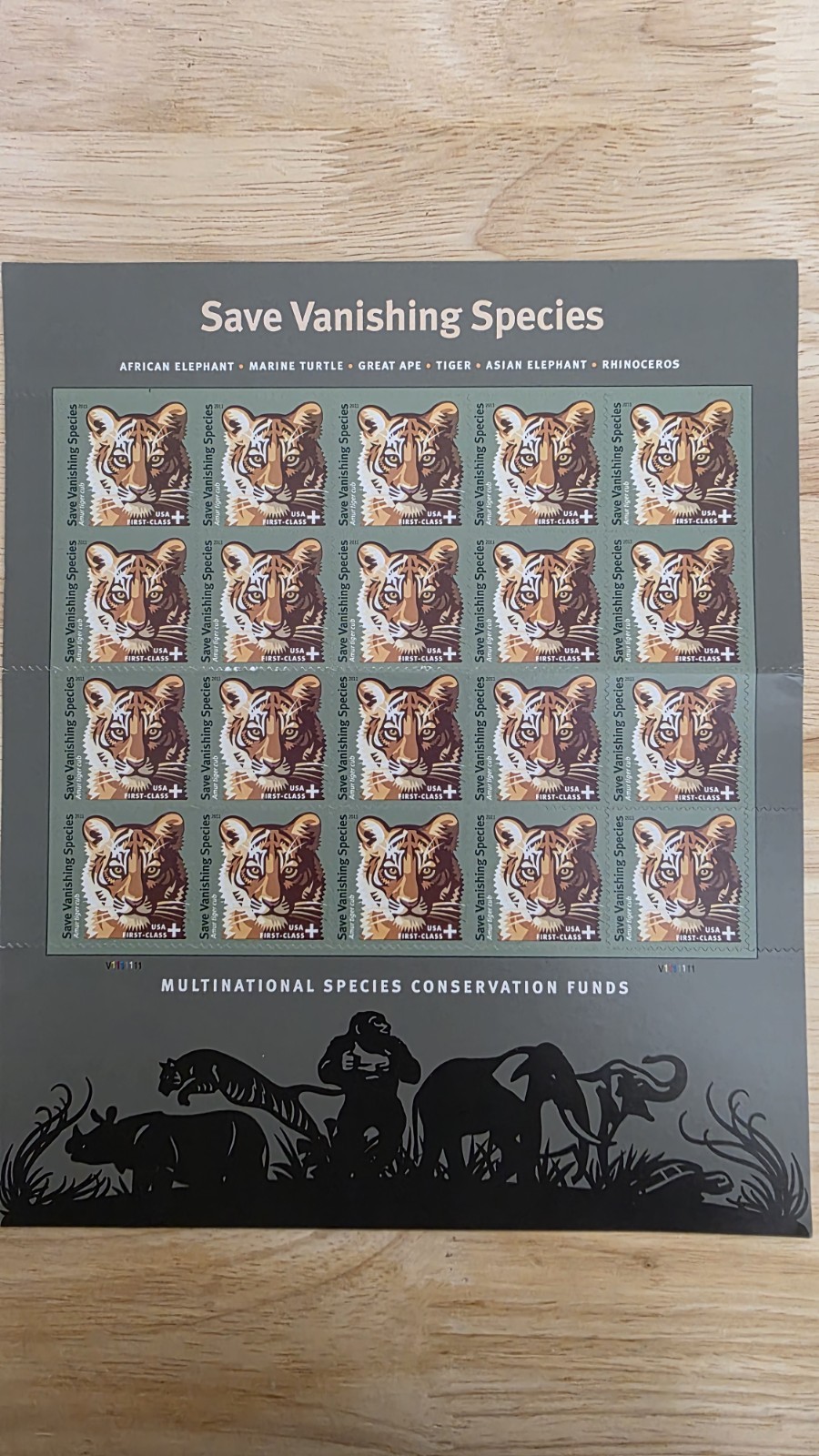 2011 TIGER Save Vanishing Species U.S. Scott #B4 Semi Postal Full Sheet 20 MNH