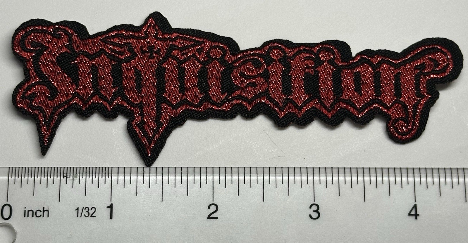Inquisition Metallic Red Logo Black Border Woven Patch