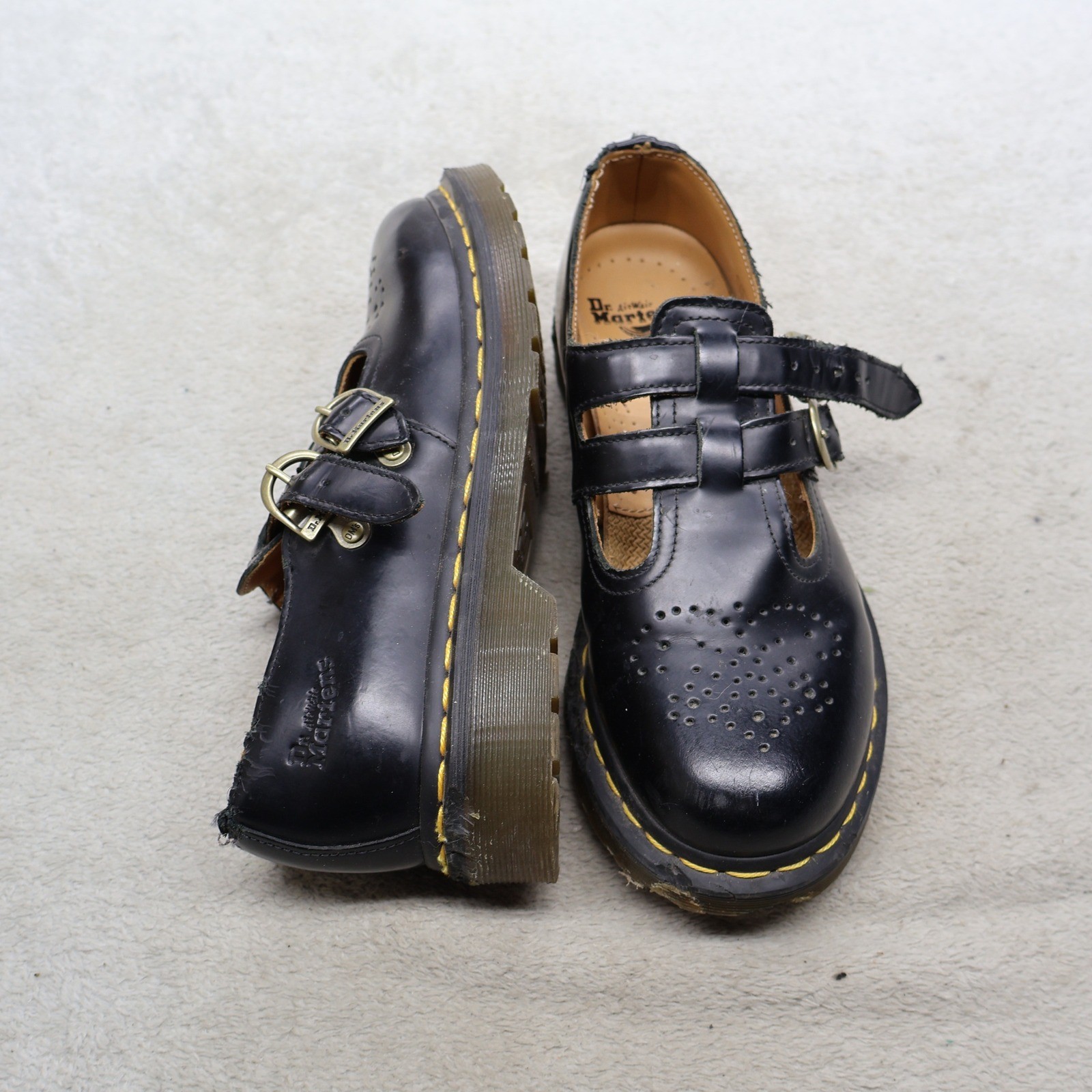 Dr. Martens Womens 7 Mary Jane Shoes Black Smooth Leather Double Strap Buckle