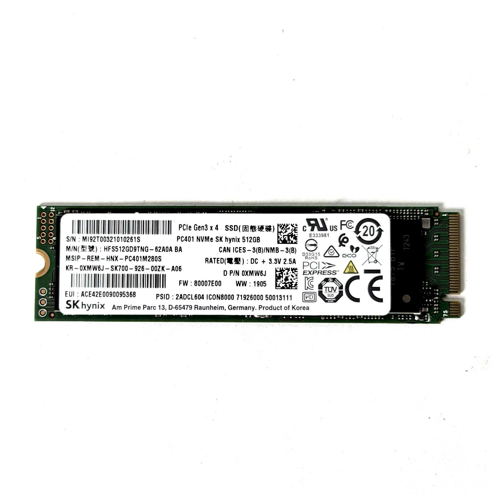 SK Hynix 512GB PC801 M.2 PCIe NVMe SSD HFS512GDJ9TNG Gen 3x4 100% HEALTH KOREA SK Hynix 512GB PC801 M.2 PCIe NVMe SSD HFS512GDJ9TNG Gen 3x4 100% HEALTH KOREA
