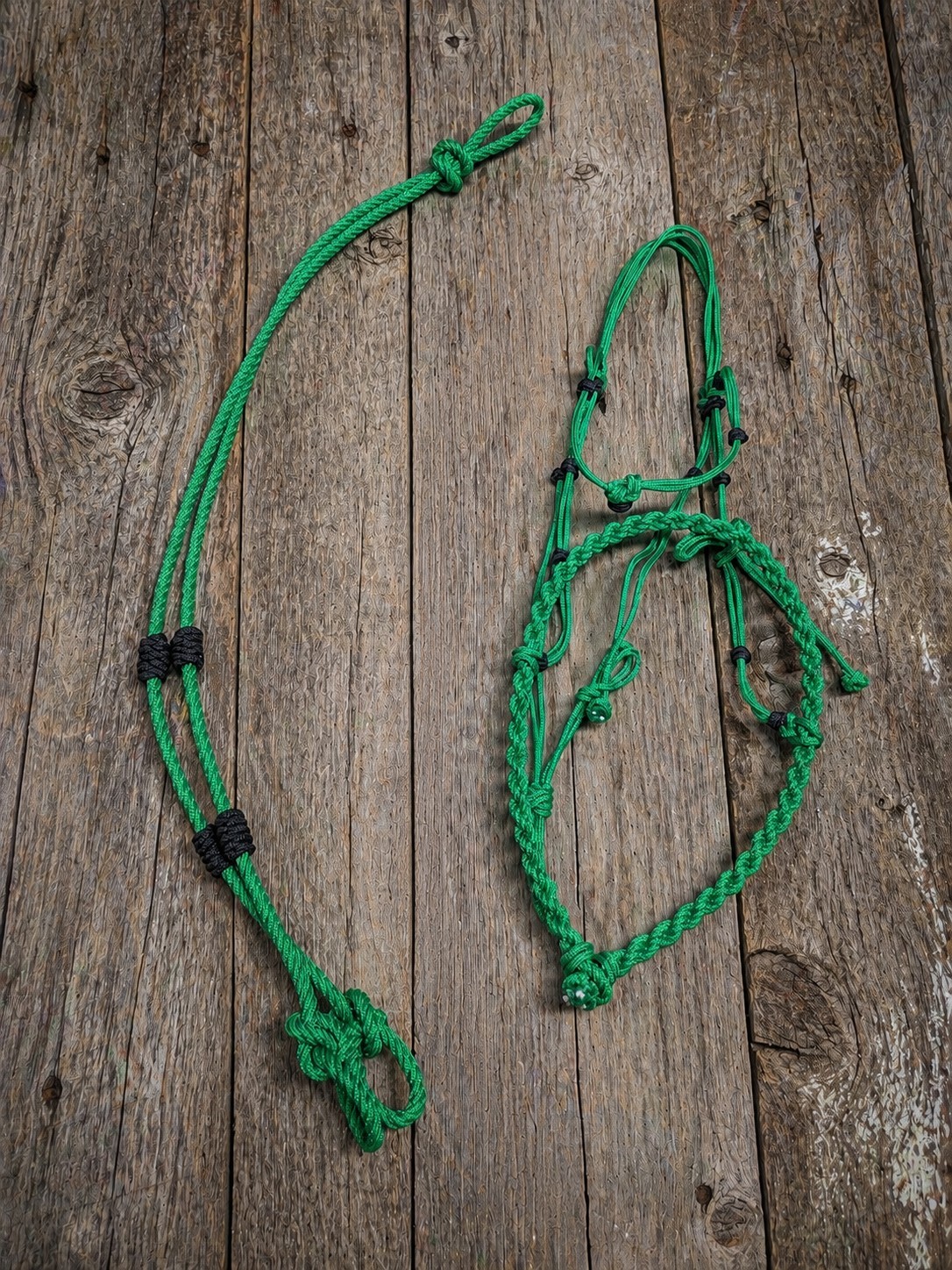 Bosal Riendas Verde Negro Charro Halter w/ Lead Rope Full Size Green/Black