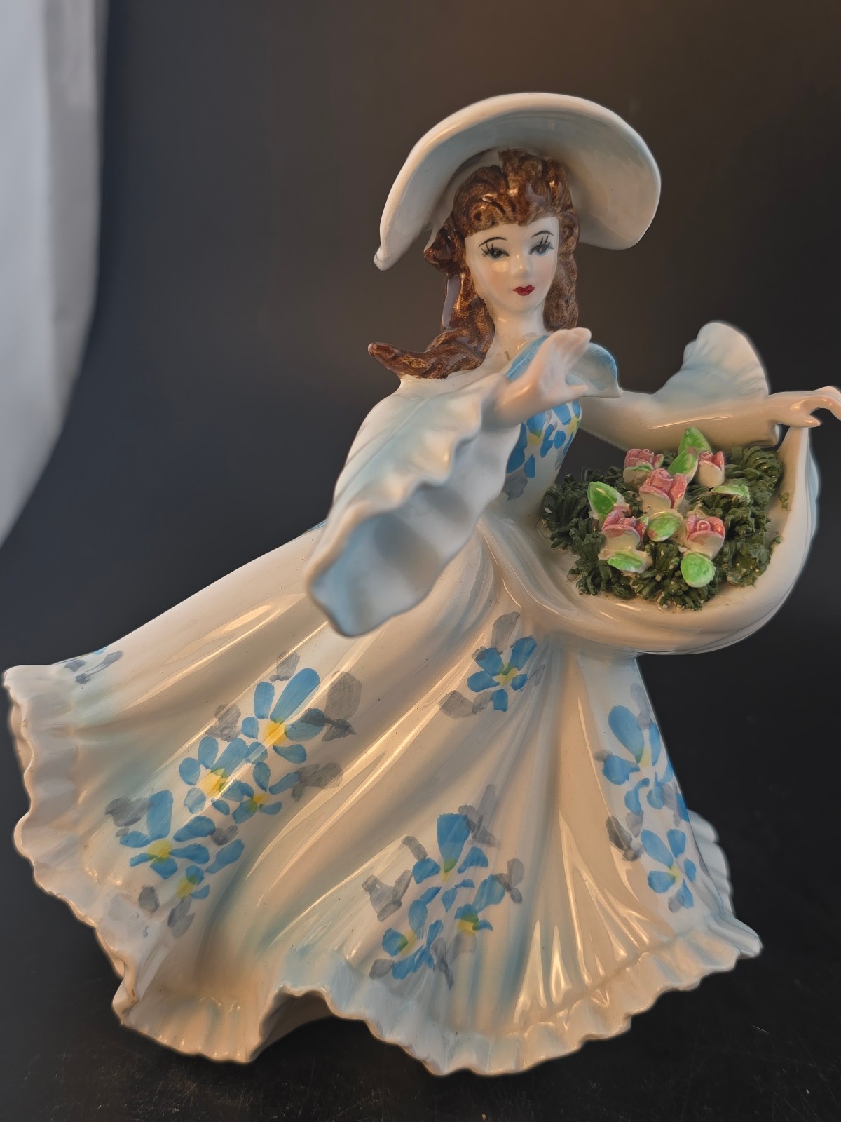 Lefton red label 482 lady vase applied flowers