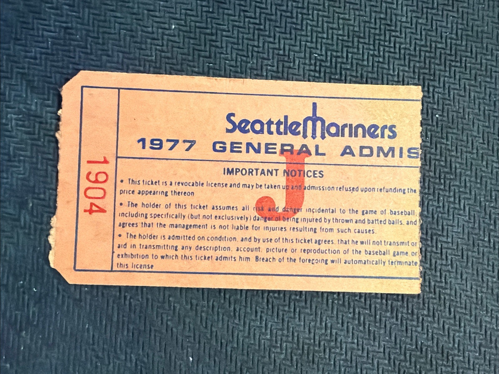 VTG - 1977 Seattle Mariners - Inaugural Season General Admission - Ticket Stub VTG - 1977 Seattle Mariners - Inaugural Season General Admission - Ticket Stub