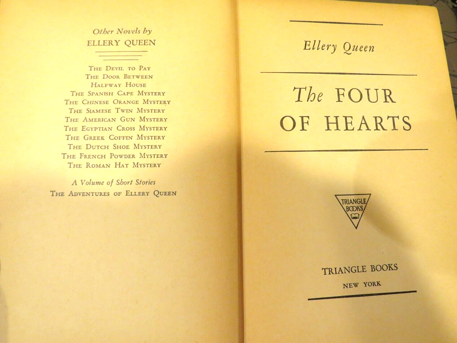 Vintage-1941-The Four of Hearts, Ellery Queen-Triangle Books -HC