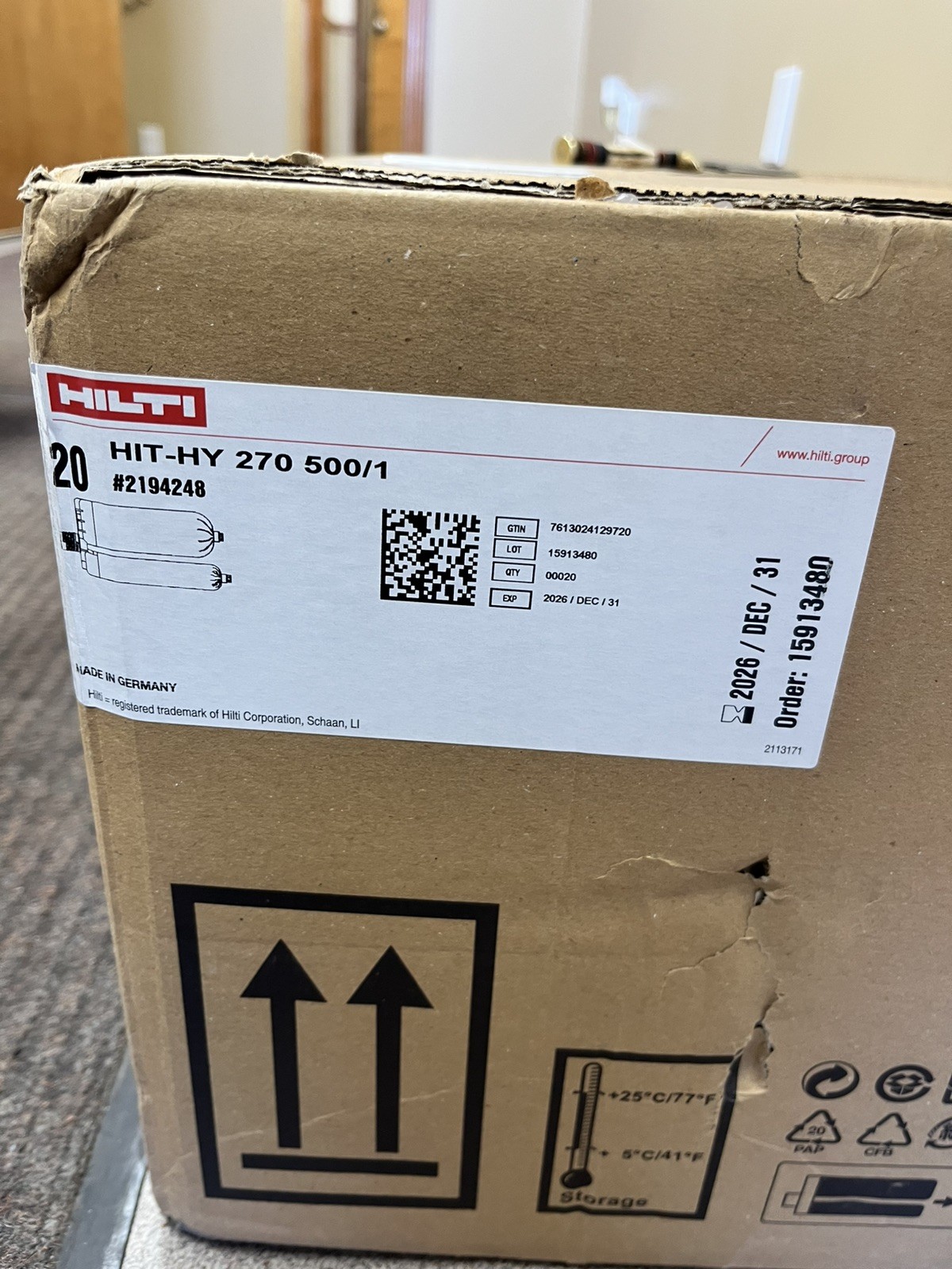 Hilti HIT-HY 270 Epoxy Adhesive 11.1 fl oz Case Of 25 Tubes Hilti HIT-HY 270 Epoxy Adhesive 11.1 fl oz Case Of 25 Tubes