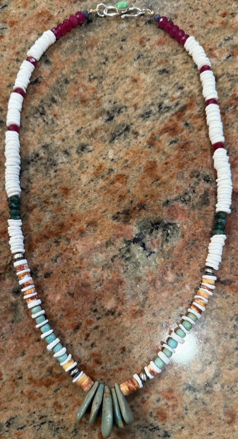 Native American Jacla Turquoise Necklace,Gemstone Mix, Rubies, Emeralds