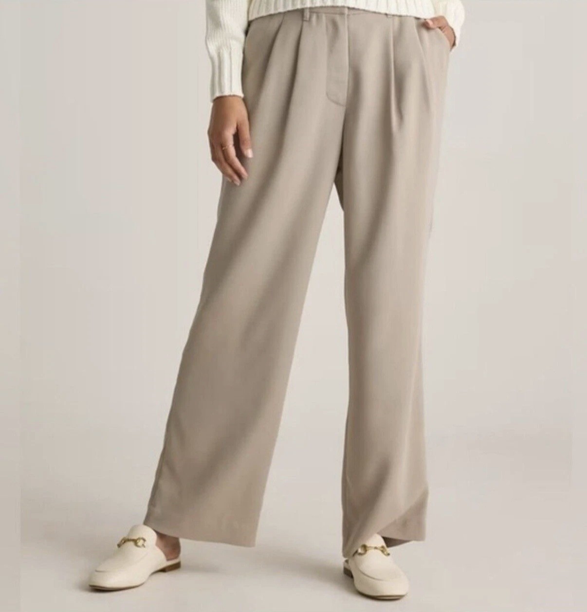 Quince Stretch Crepe Pleated Wide Leg Pant 8 Sand Quiet Luxury Capsule Mininal Quince Stretch Crepe Pleated Wide Leg Pant 8 Sand Quiet Luxury Capsule Mininal