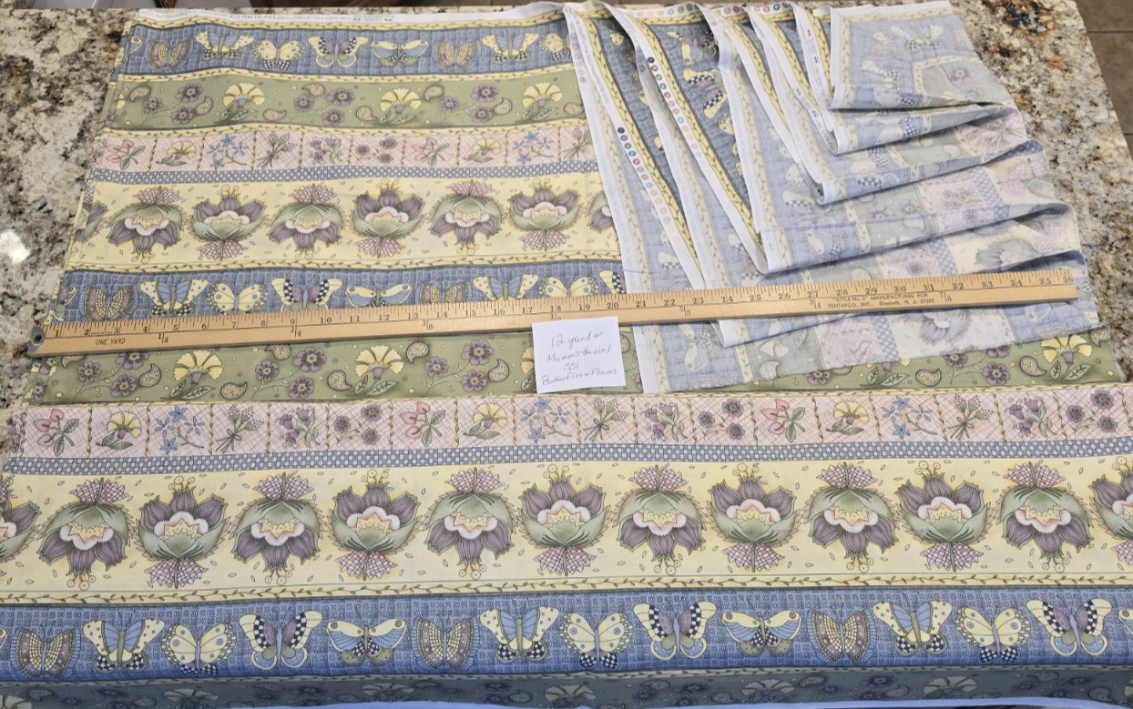 NOS OOP Fabric Debbie Mumm SSI Mumms The Word Butterflies Flowers 12 Yds Uncut