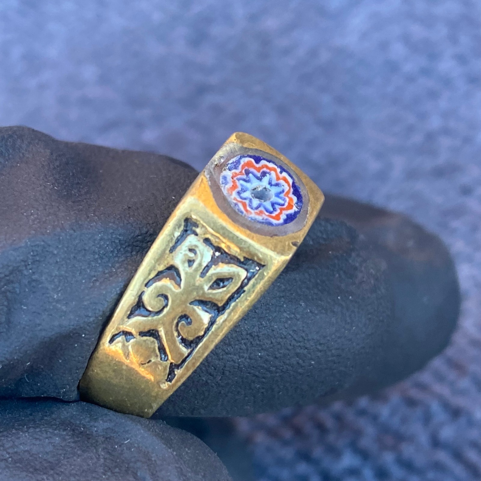 Antique Roman Bronze Ring Carnelian Intaglio Signet Band Ancient Style