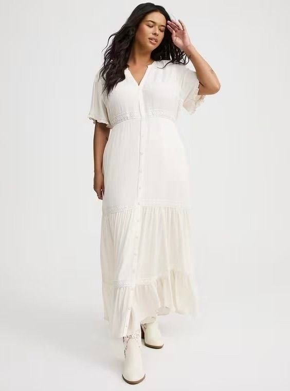 Torrid NWT Whisper White Washable Gauze Flutter Sleeve Tiered Maxi Dress Plus Sz