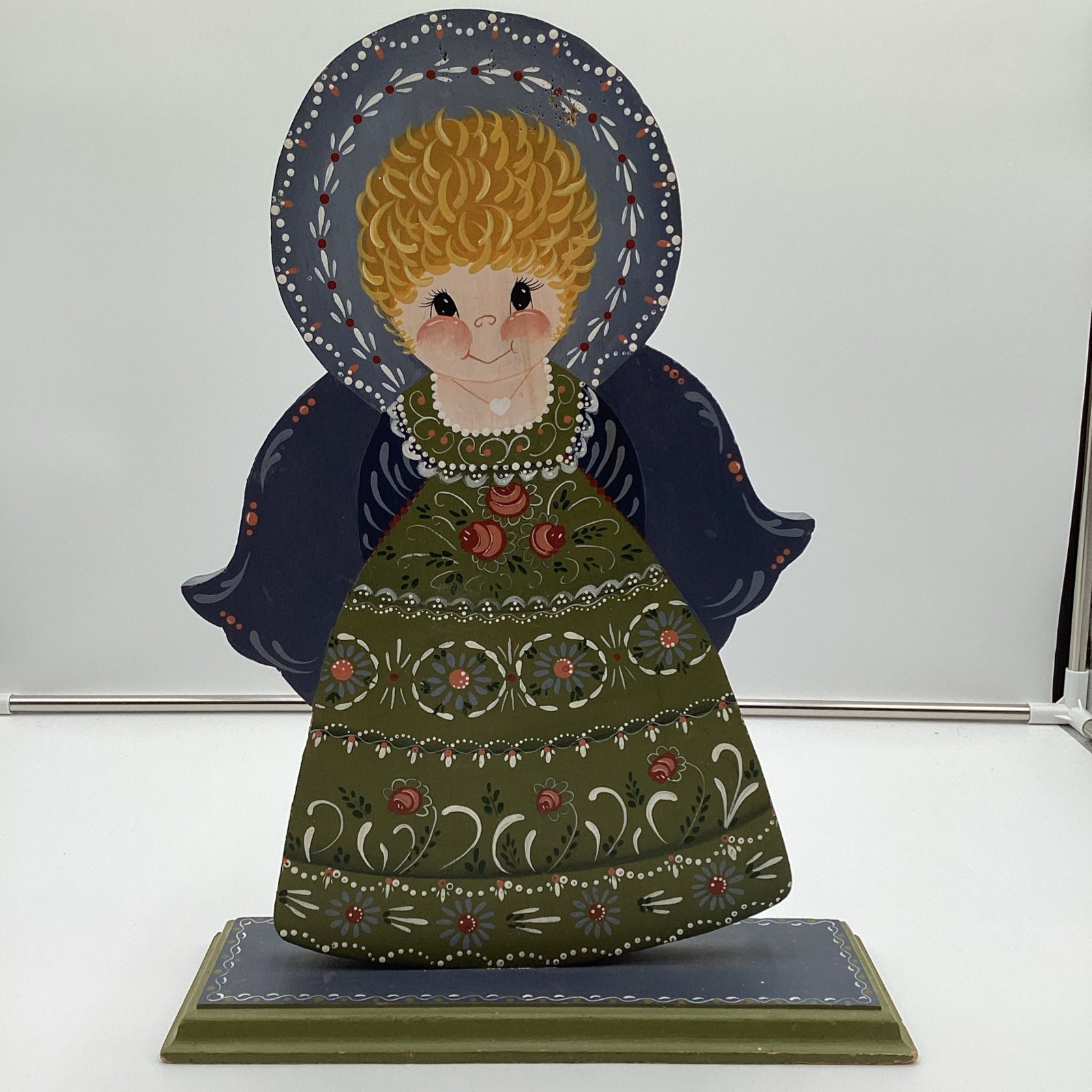 Handpainted Tole Wooden Angel Folk Art 