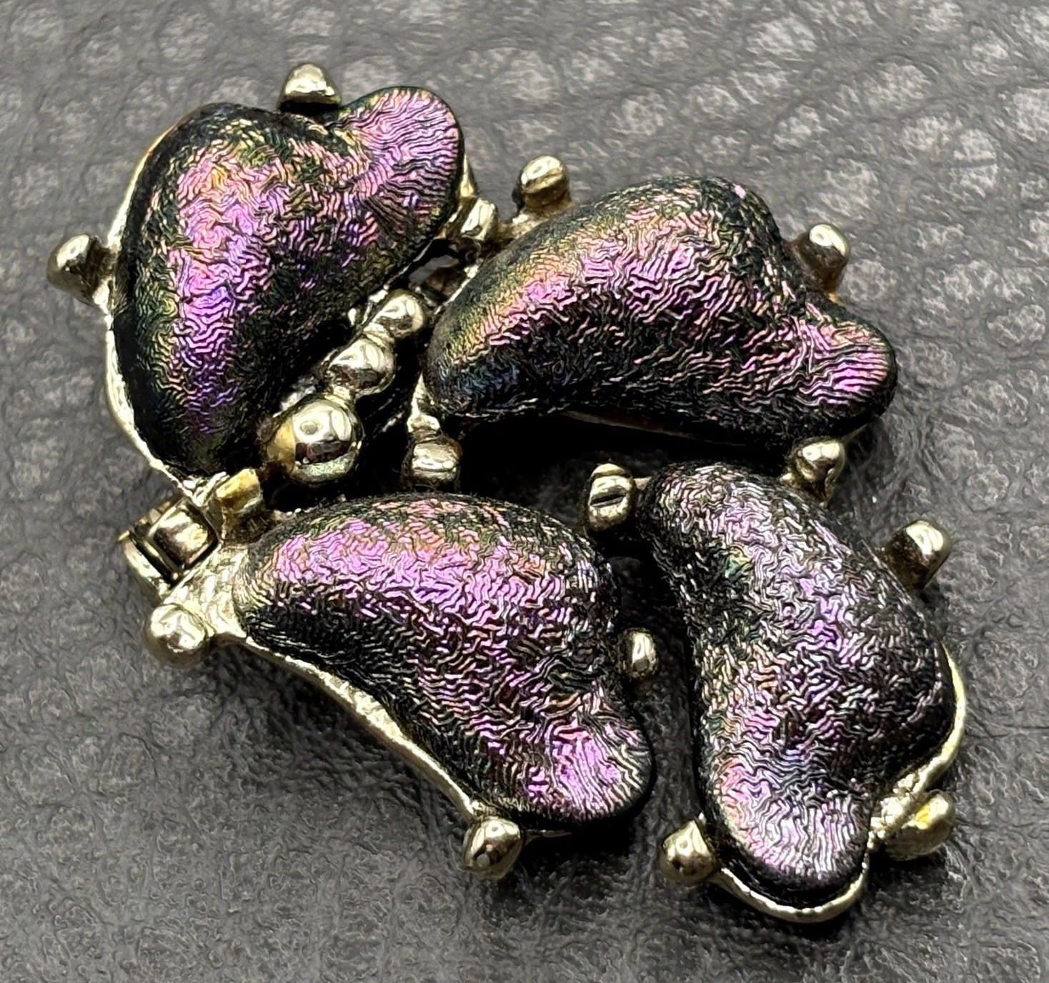 Vintage Iridescent Peacock Lava Rock Oil Slick Brooch Pin