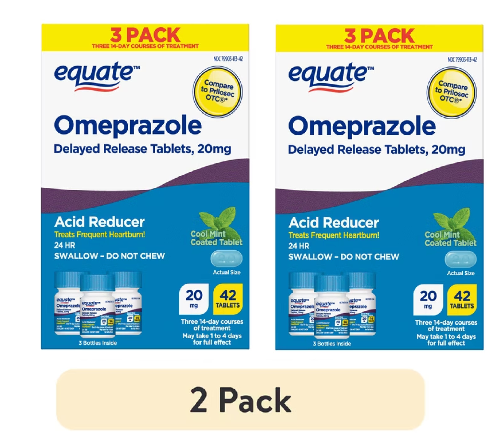 Equate Omeprazole Delayed Release Coated Tablets Cool Mint 20 mg, 42 Tablets 2Pk Equate Omeprazole Delayed Release Coated Tablets Cool Mint 20 mg, 42 Tablets 2Pk
