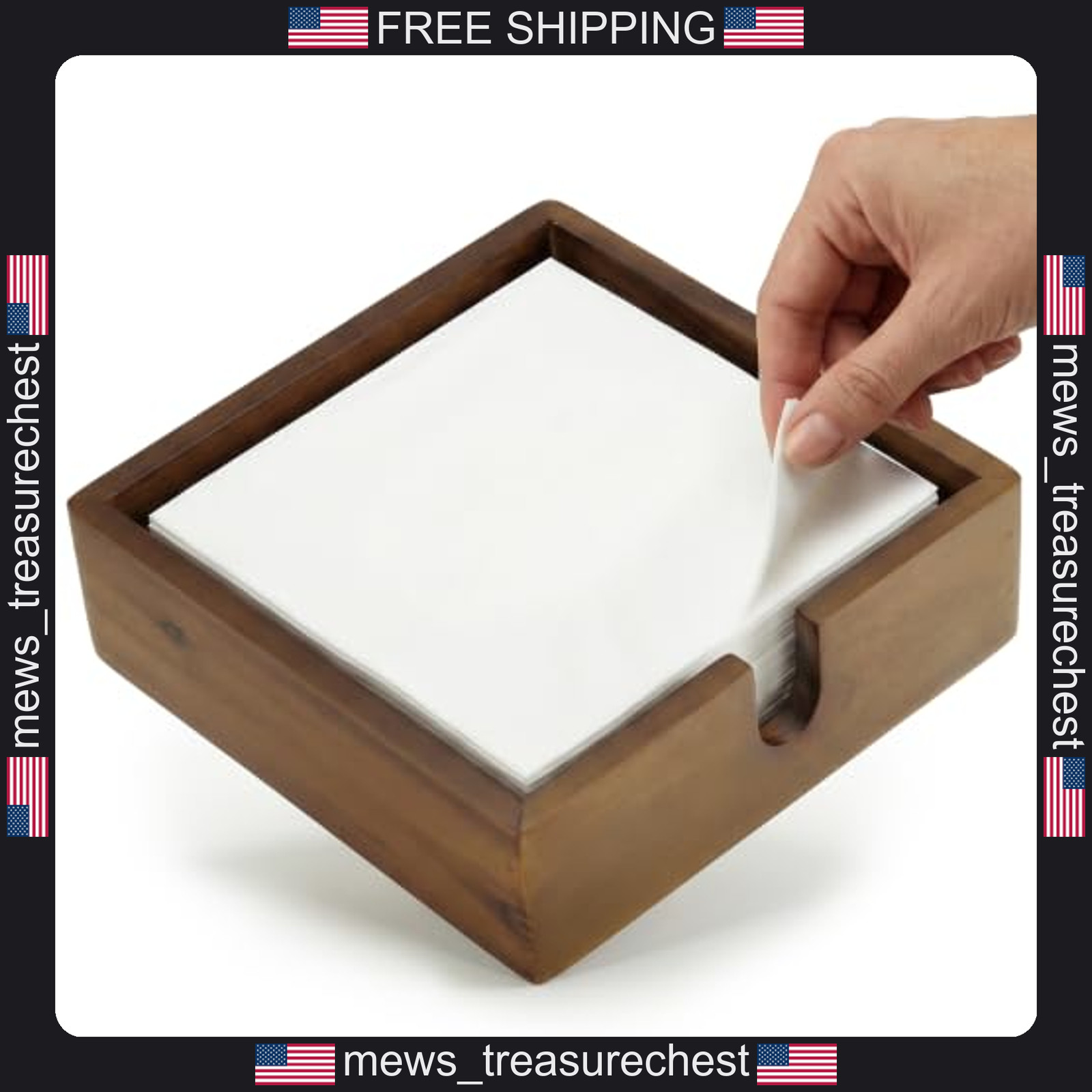 Acacia Wood Napkin Holder 7.8x7.8 inches for Dining & Kitchen