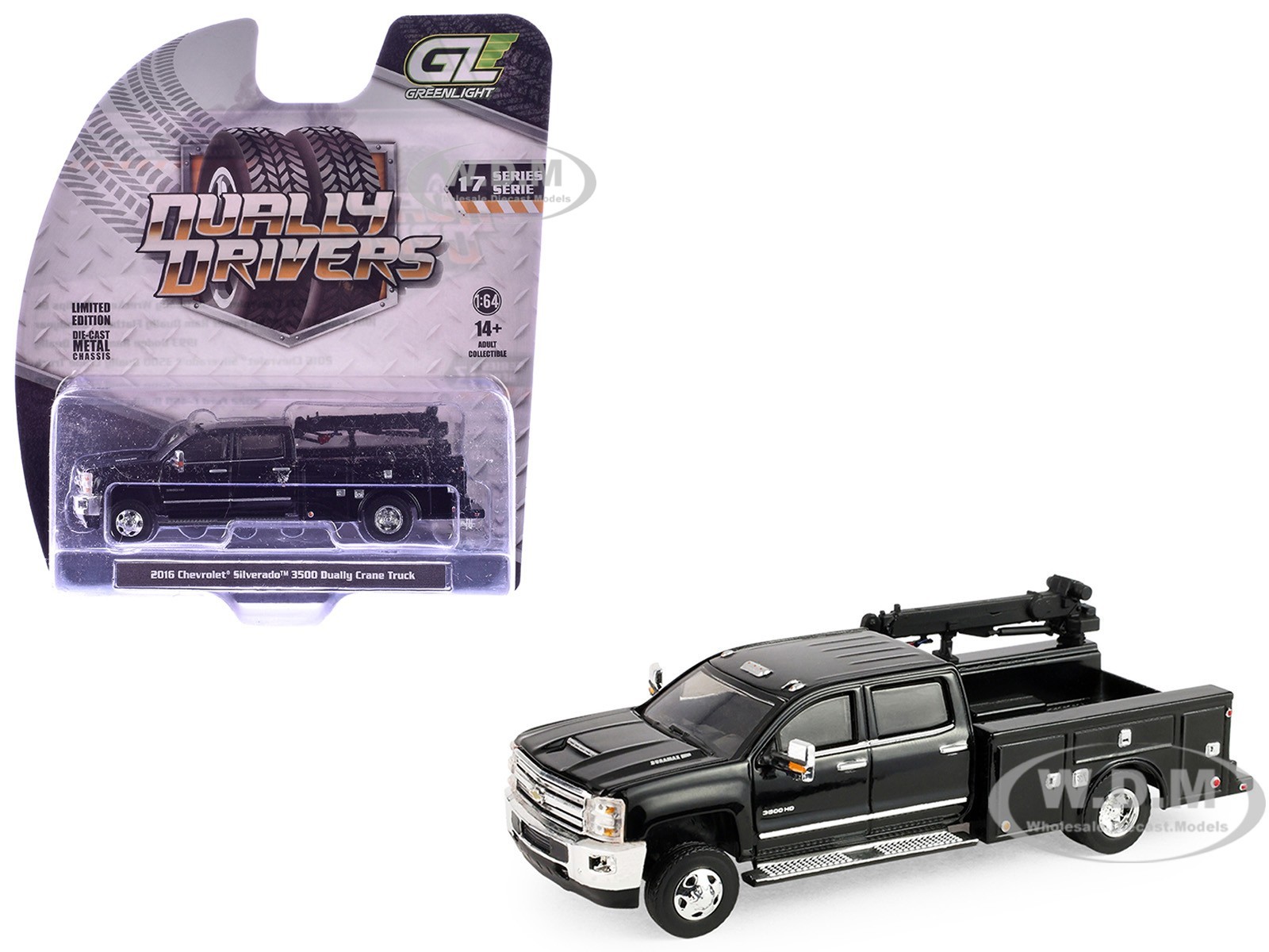 2016 CHEVROLET SILVERADO 3500 DUALLY CRANE TRUCK BLACK 1/64 GREENLIGHT 46170 D 2016 CHEVROLET SILVERADO 3500 DUALLY CRANE TRUCK BLACK 1/64 GREENLIGHT 46170 D