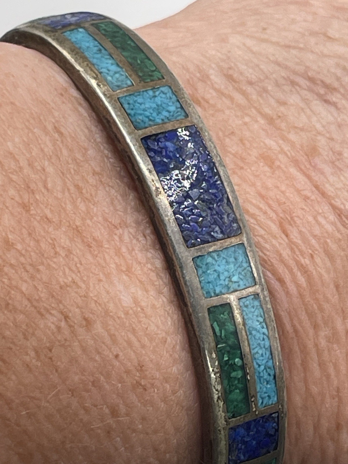 Vintage CCO Sterling Silver Bracelet Turquoise Malachite Lapis Lazuli 925