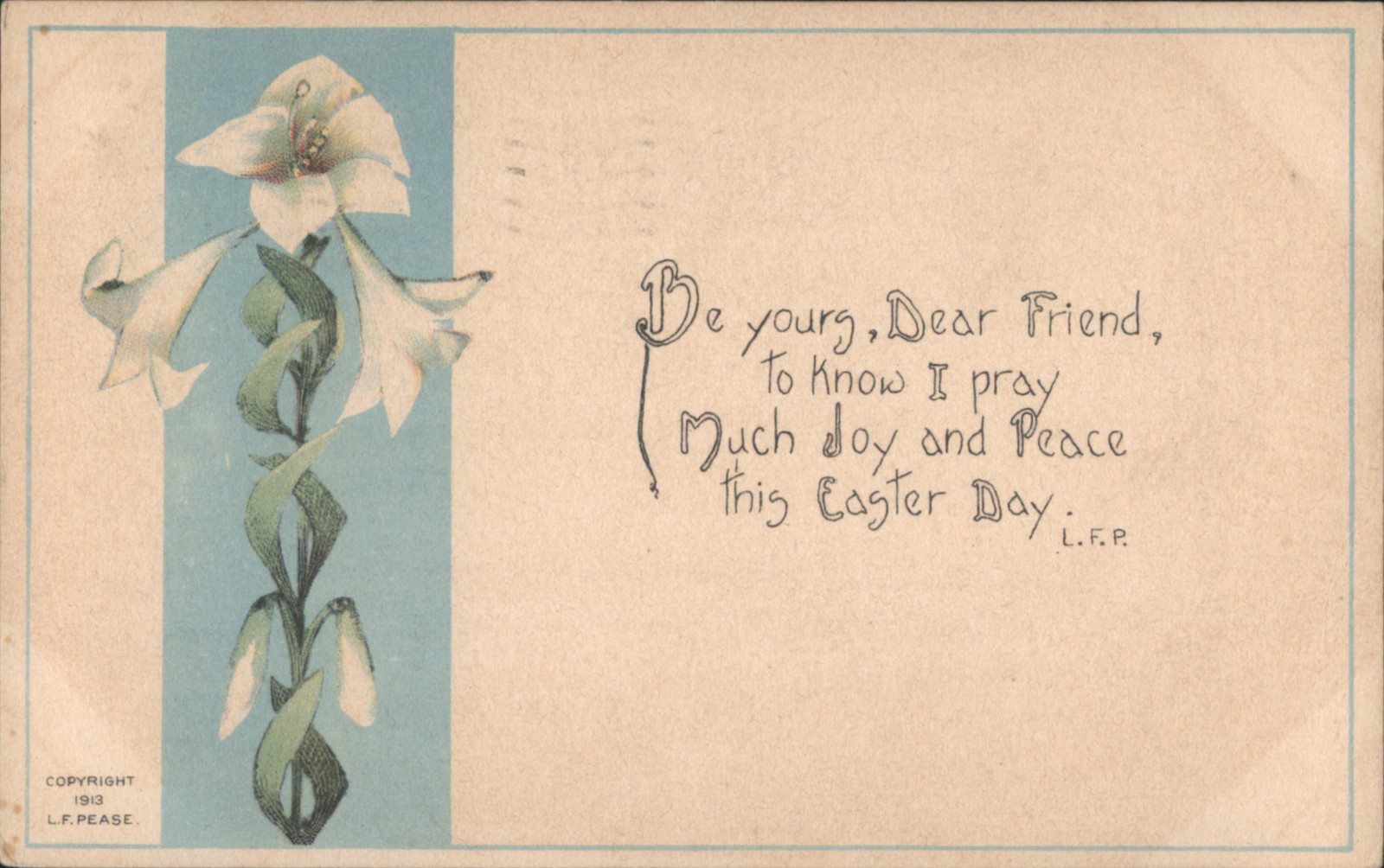 Easter Flowers Greeting with White Lilies Handwritten Message, 1913 Pepperell