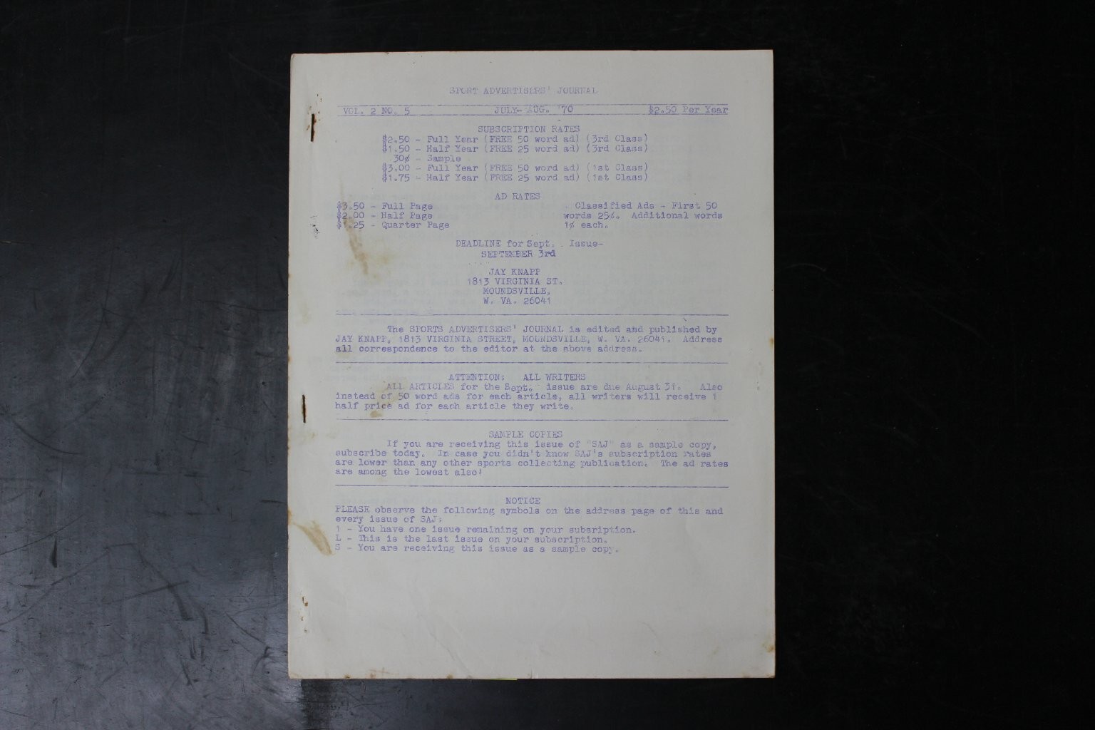 SPORT ADVERTISERS\' JOURNAL Magazine JUN-JULY 1970 Vol. 2 No. 5 Sports Collecting SPORT ADVERTISERS\' JOURNAL Magazine JUN-JULY 1970 Vol. 2 No. 5 Sports Collecting