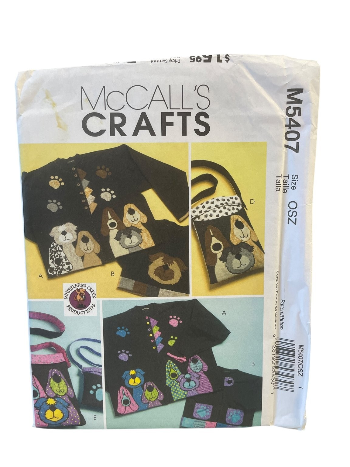 McCALL\'S M5407 Dog Applique Jacket Tote Size OSZ Craft Sewing Pattern UNCUT McCALL\'S M5407 Dog Applique Jacket Tote Size OSZ Craft Sewing Pattern UNCUT