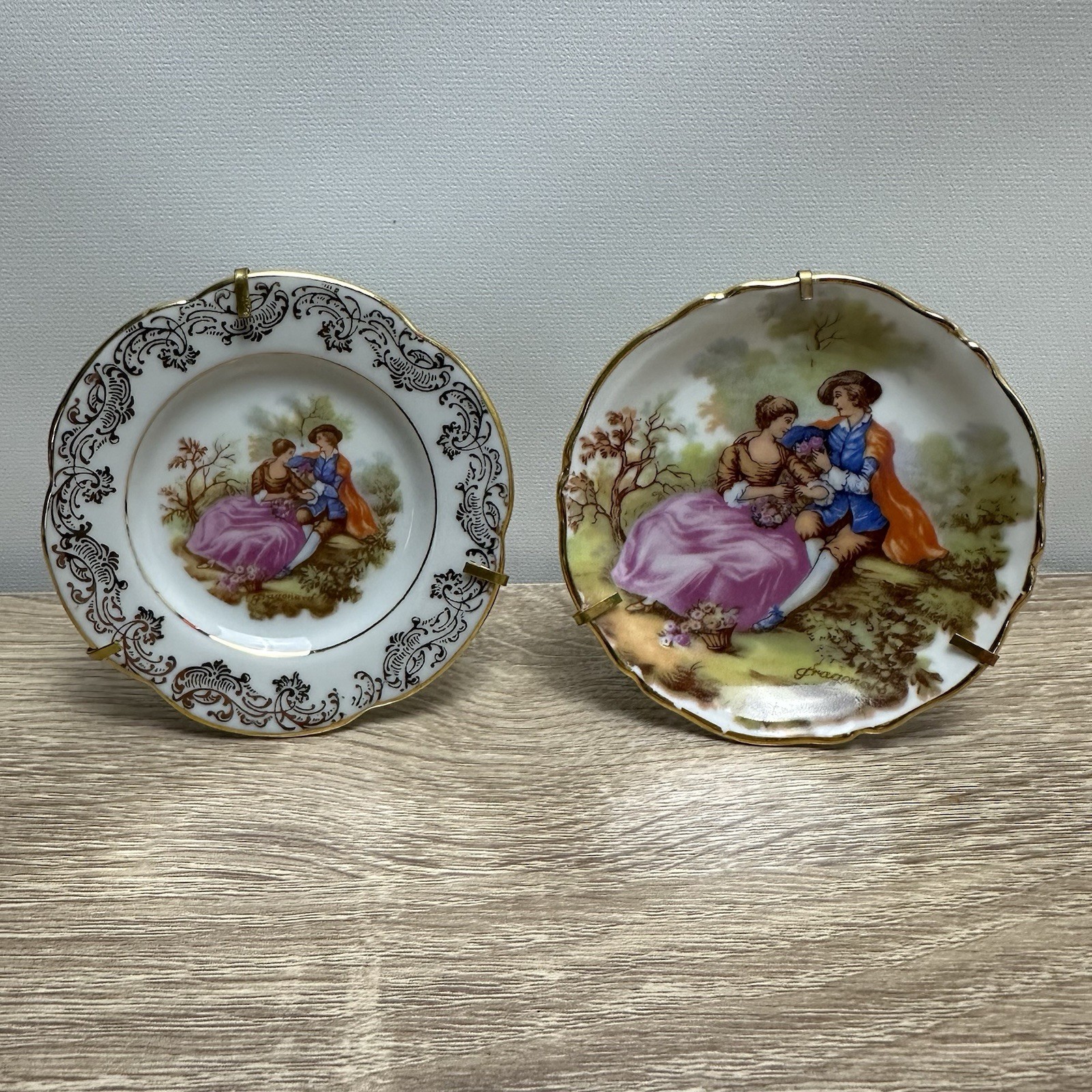 Vintage Limoges France Miniature Porcelain Plates Courting Couple Fragonard Pair Vintage Limoges France Miniature Porcelain Plates Courting Couple Fragonard Pair