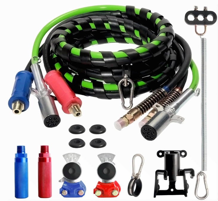12FT Semi Truck Air Lines Kit 3 in 1 Air Hoses Power Cord Set