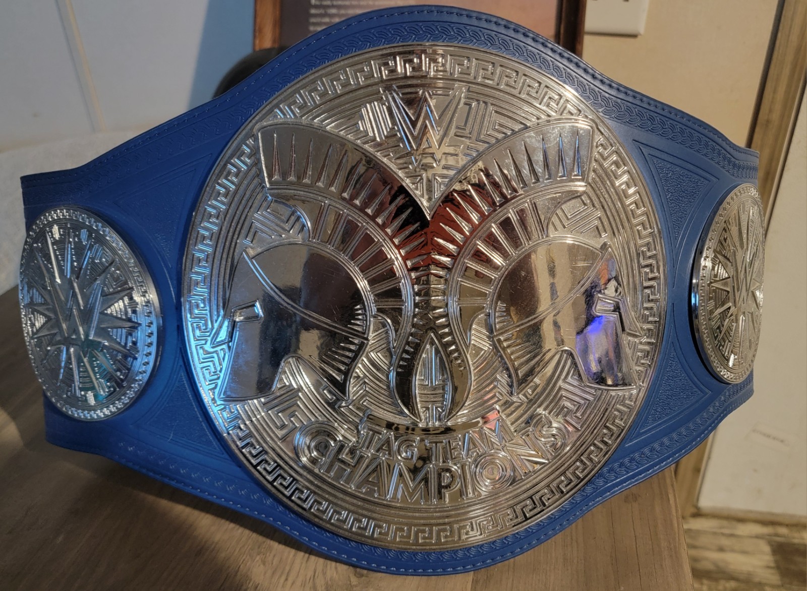 WWE Mens Smackdown Tag Team Championship Commemorative Belt Blue Leather Strap