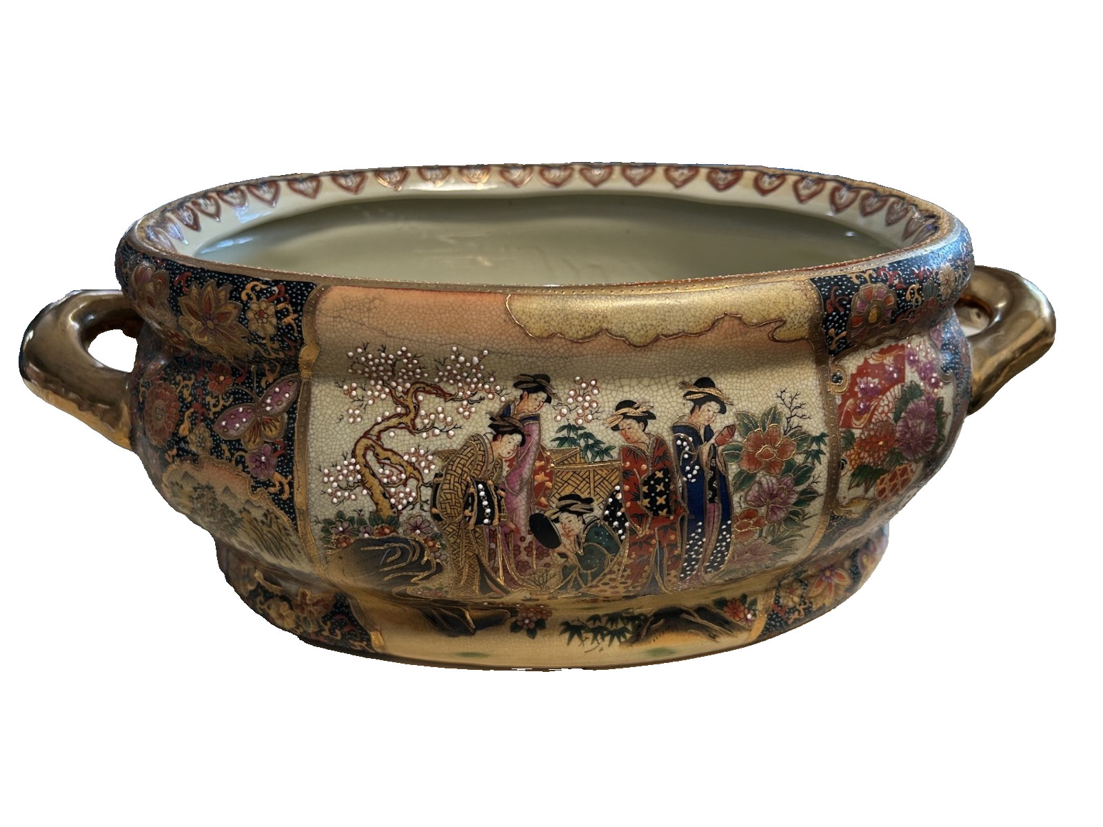 Large Vintage Chinese Satsuma Signed Porcelain Floral Geisha Girls Foot Bath Large Vintage Chinese Satsuma Signed Porcelain Floral Geisha Girls Foot Bath