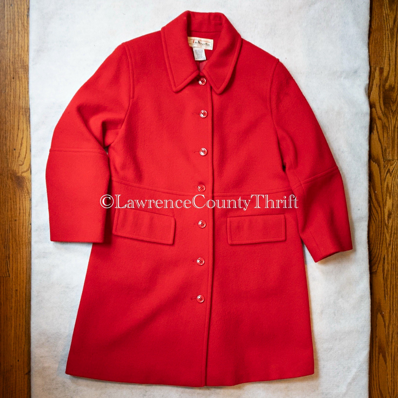 Vintage Talbots Red 100% Wool Mid-Length Coat Button Front Lined Pockets Size 4 Vintage Talbots Red 100% Wool Mid-Length Coat Button Front Lined Pockets Size 4