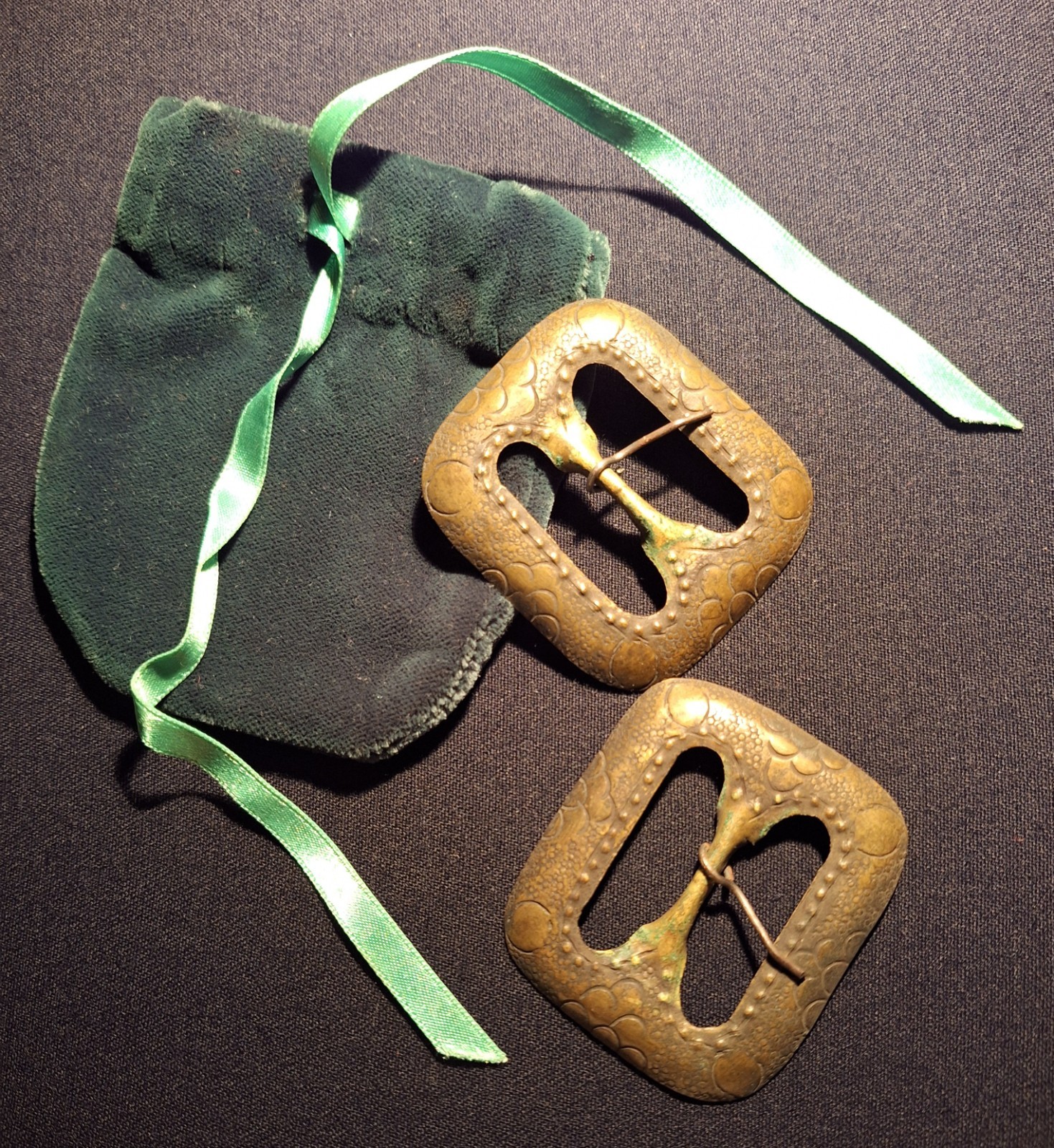 Pr. Antique 18th C Brass Shoe Buckles Mid-Georgian / Colonial Era c. 1740-1770