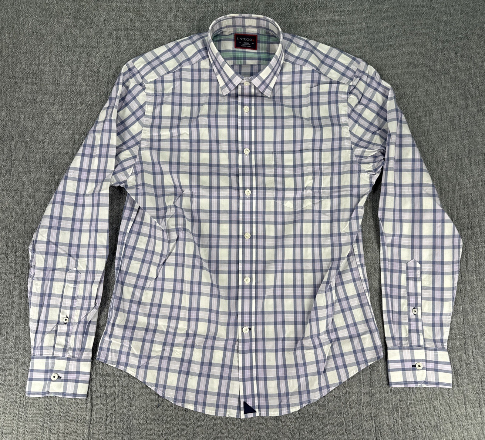 UNTUCKit Tamellini Men\'s Size S Reg Button Up Shirt White Purple Plaid NWT