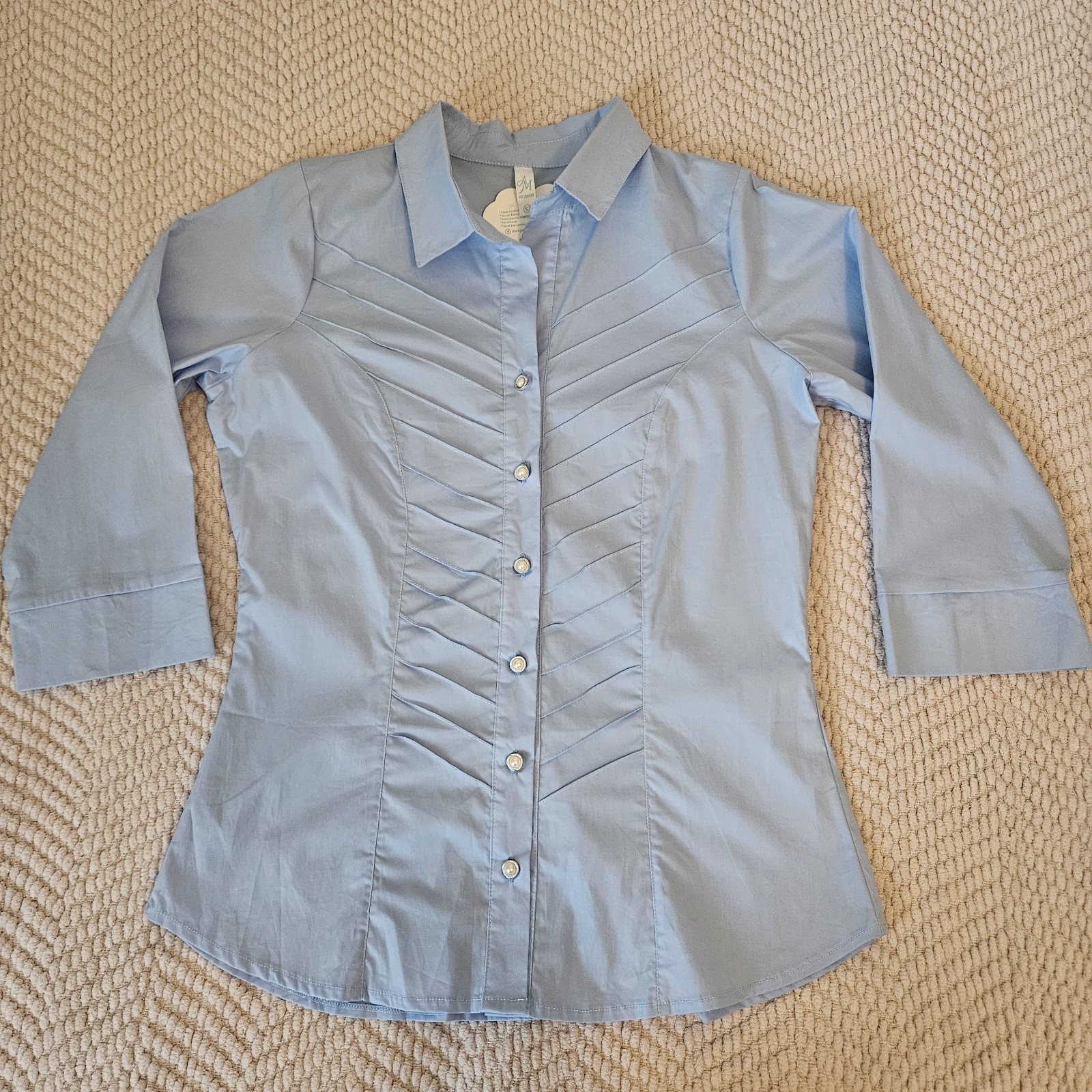 Arcy Modas Women\'s Light Blue Pintuck Blouse Colombian Size 12 NWT