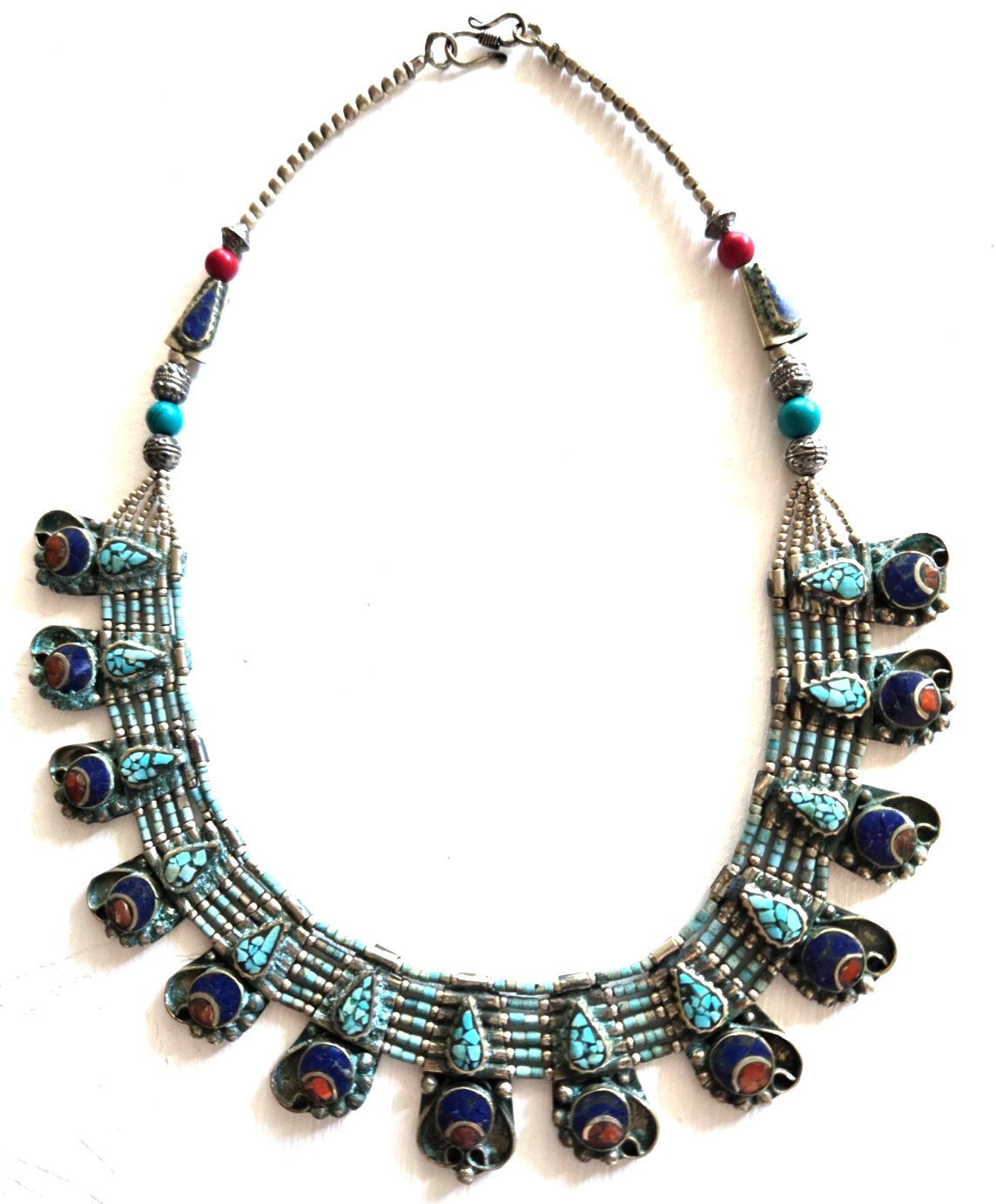 Vintage Nepalese Turquoise Lapis Bib Statement Beaded Tibetan Ethnic Necklace #3 Vintage Nepalese Turquoise Lapis Bib Statement Beaded Tibetan Ethnic Necklace #3
