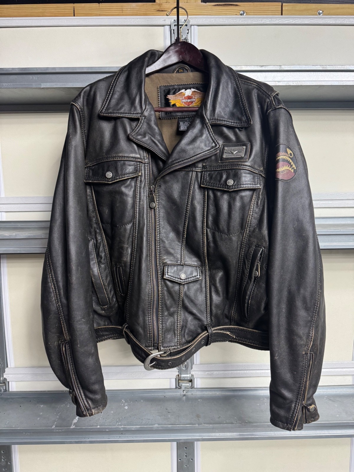 Harley Davidson American Legend Leather Jacket XXL Shark Mouth V Shield