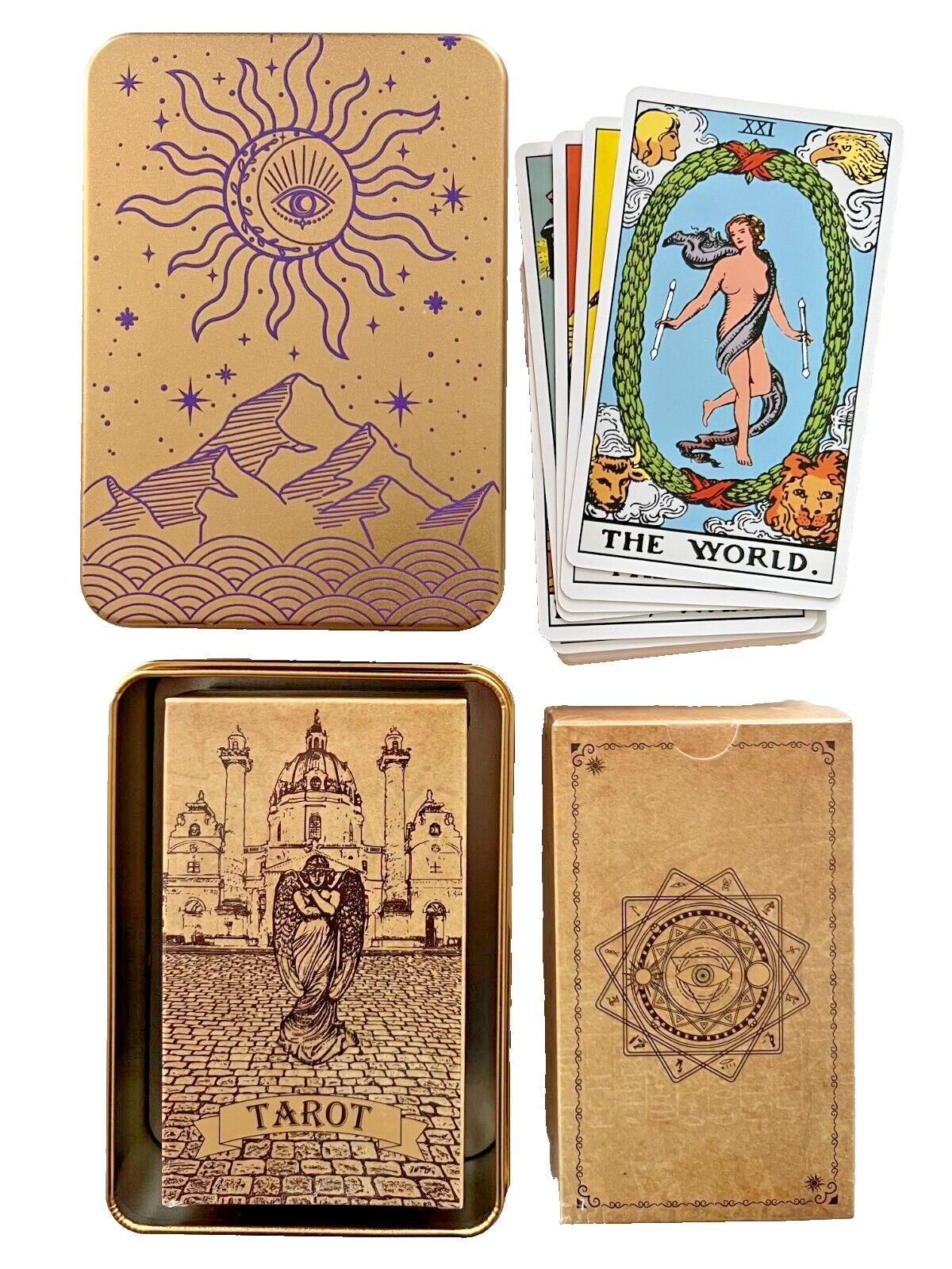 1910 Vintage Classic Tarot Deck Standard 78 Cards Gold Tin with Purple Graph