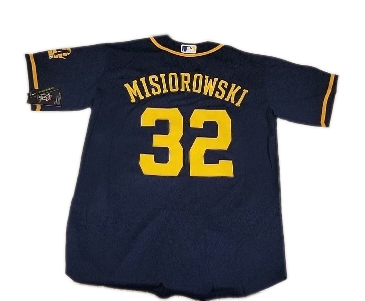 Milwaukee Brewers - Jacob Misiorowski #32 Dark Blue Cool Base Stitched Sz Large Milwaukee Brewers - Jacob Misiorowski #32 Dark Blue Cool Base Stitched Sz Large